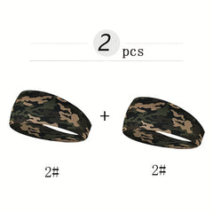 2pcs Men's Camo Print Sweatband for Gym Yoga & Running & Gray Camouflage