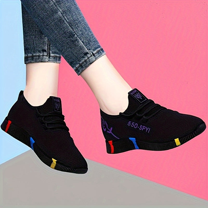 Women's Rose Pattern Running Shoes Lace Up Outdoor Walking Shoes