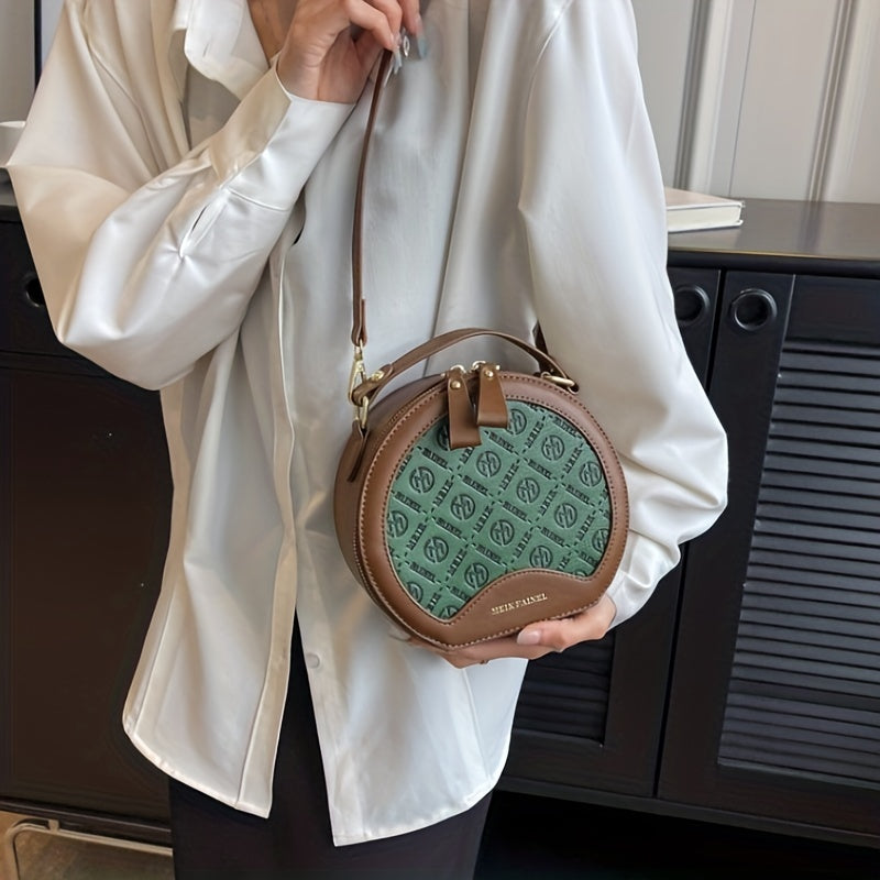 Vintage Round Crossbody Bag Geometric Print Shoulder Bag