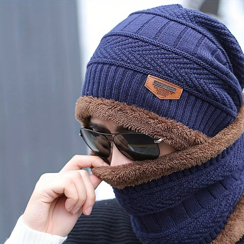 Men's Winter Cycling Hat And Neck Scarf Set Cold Proof Warm Ear Protection