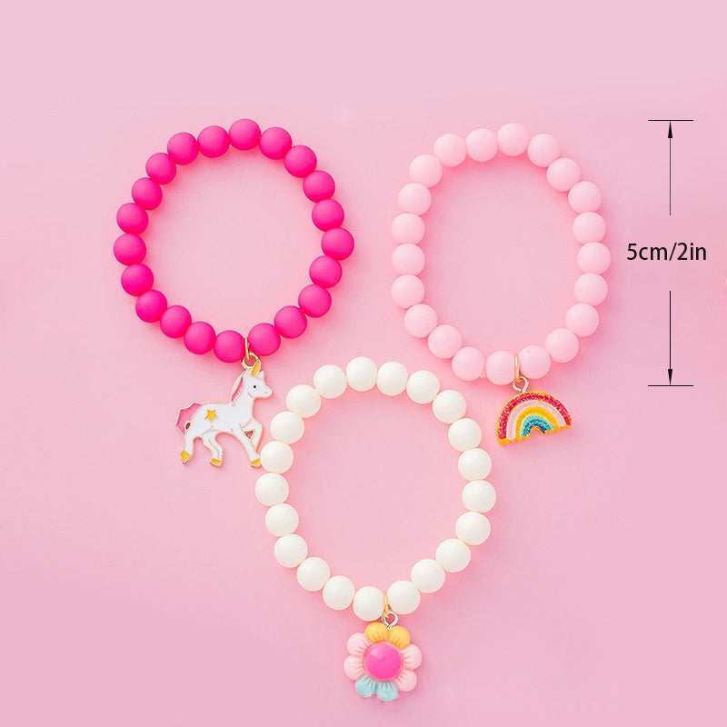 3pcs Girls Beaded Bracelets Unicorn Rainbow Flower Pendant
