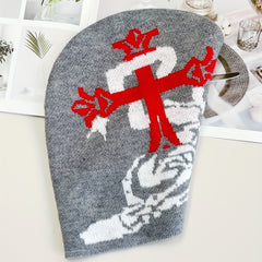 Snake Cross Jacquard Gothic Beanie Gray Skull Cap Y2K Knit Hat
