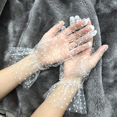 Polka Dot Lace Gloves Short Transparent Gloves for Party Prom Wedding