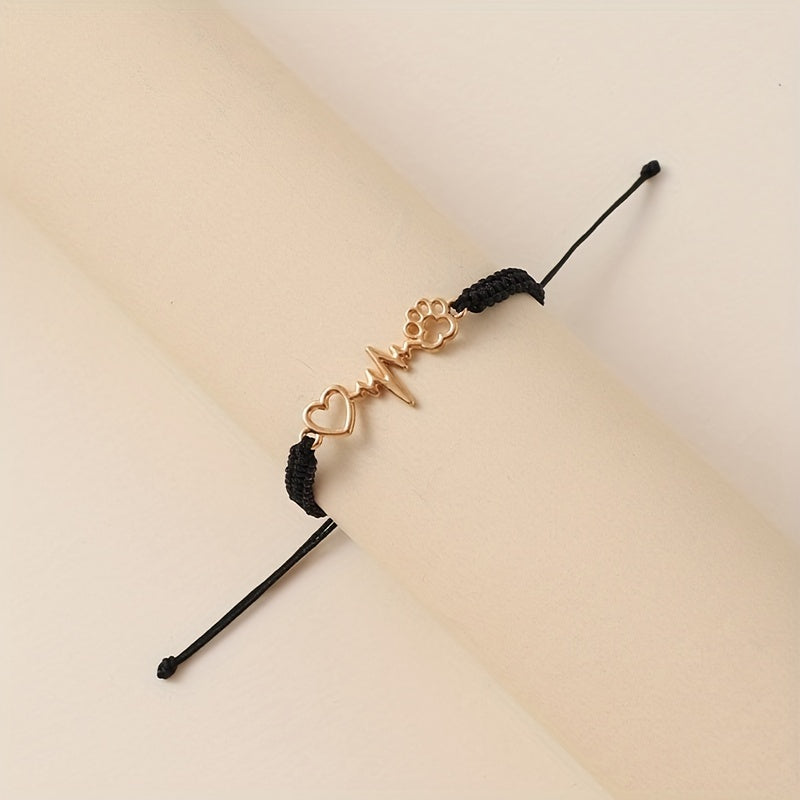 Dog Paw Love Braided Knot Bracelet for Hand Decoration Gift