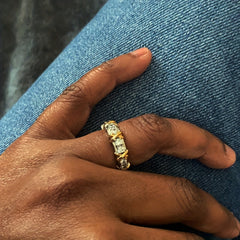 Golden Hip hop Ring Men's And Women's Zircon Punk Wedding Ring Jewelry