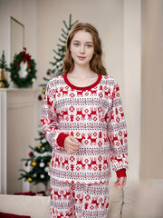 Christmas Elk Print Pajama Set Long Sleeve Top & Pants Women's Sleepwear