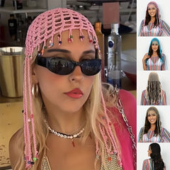 Hollow Woven Crochet Y2K Beanie Cap with Tassel