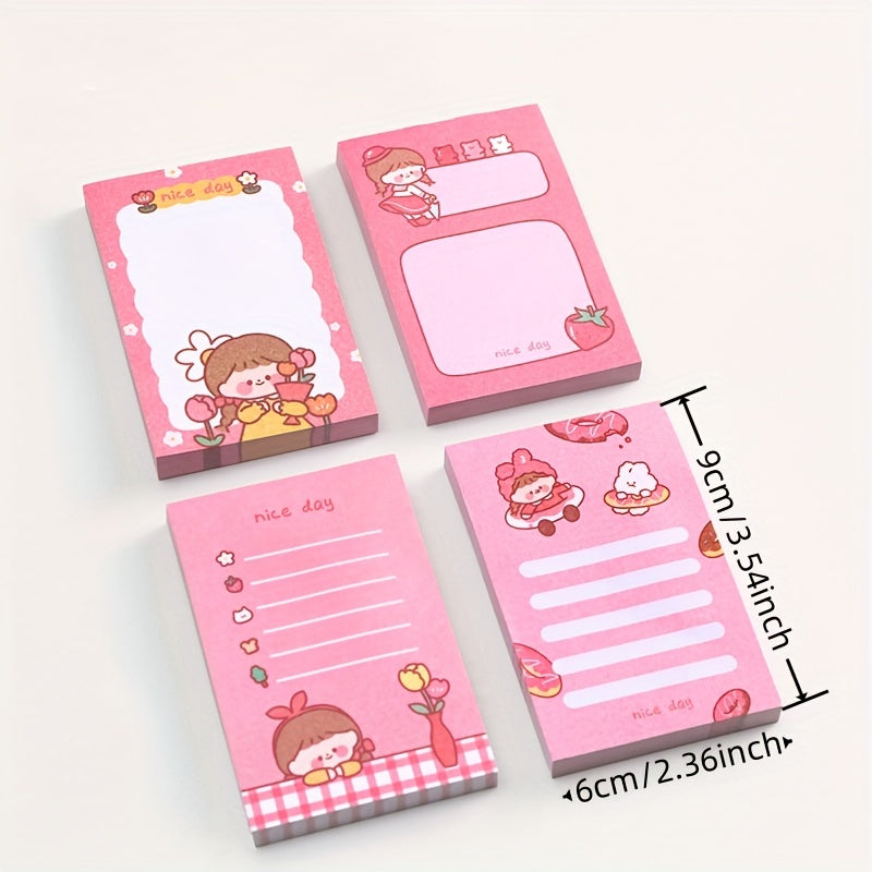 4pcs Cartoon Sticky Notes Heart Memo Pad Student Memo Paper