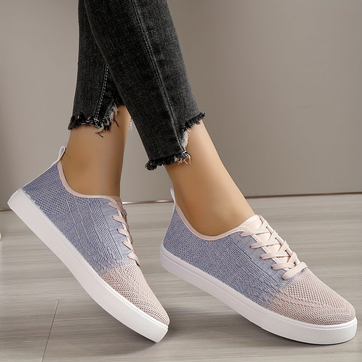 Women's Colorblock Knit Sneakers Lace Up Outdoor Shoes