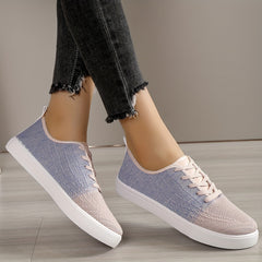 Women's Colorblock Knit Sneakers Lace Up Outdoor Shoes