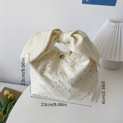 Bow Knot Handle Portable Cosmetic Bag Allover Print Lunch Bag Travel Handbag