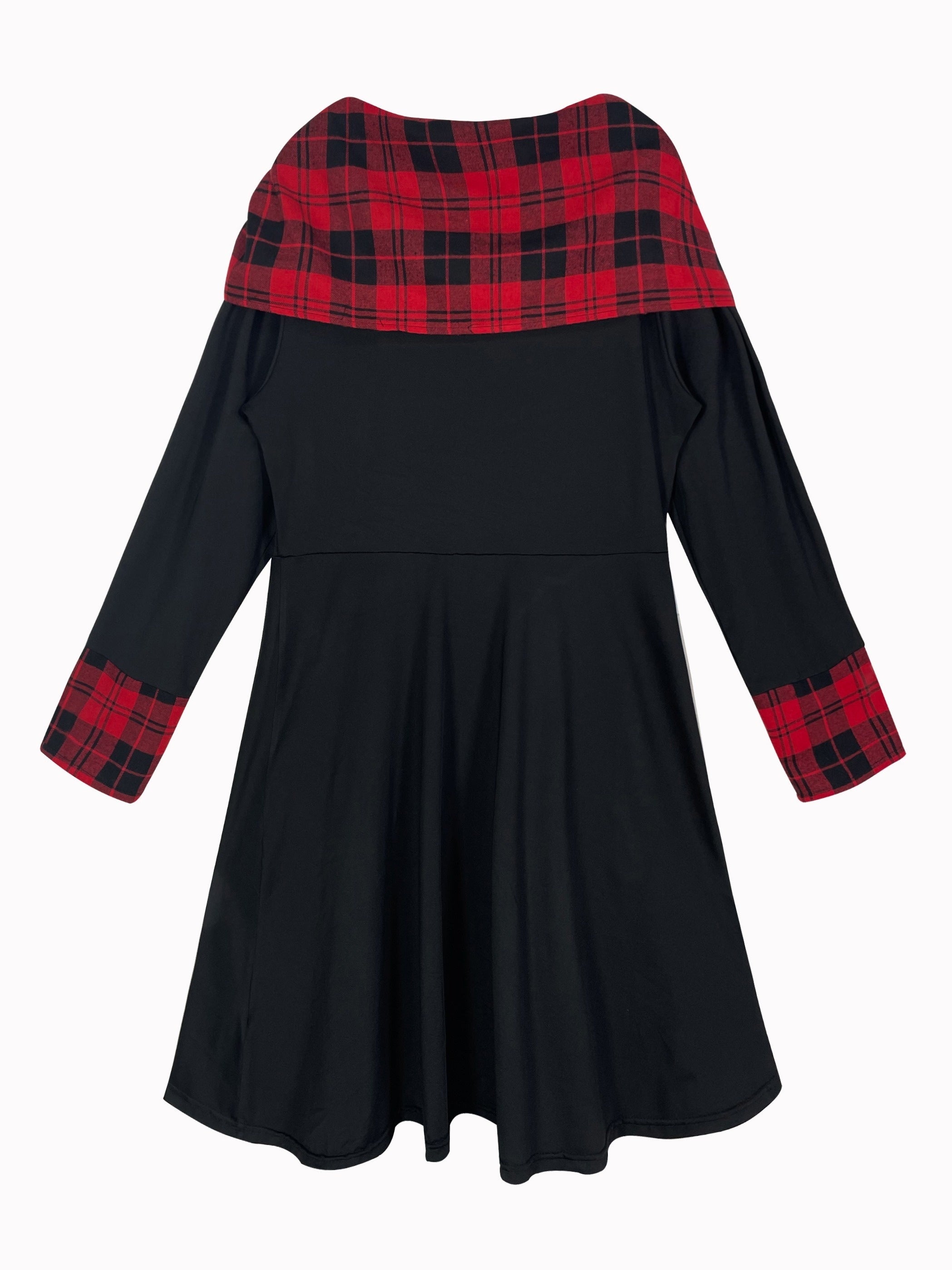  Colorblock Plaid Print Boat Neck Dress