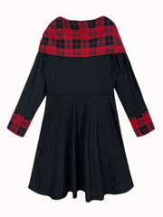  Colorblock Plaid Print Boat Neck Dress