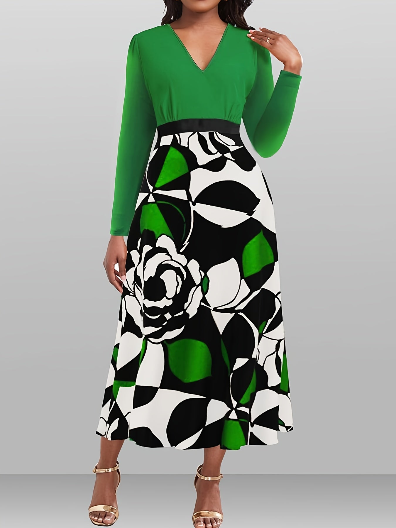  Colorblock Floral Maxi Dress