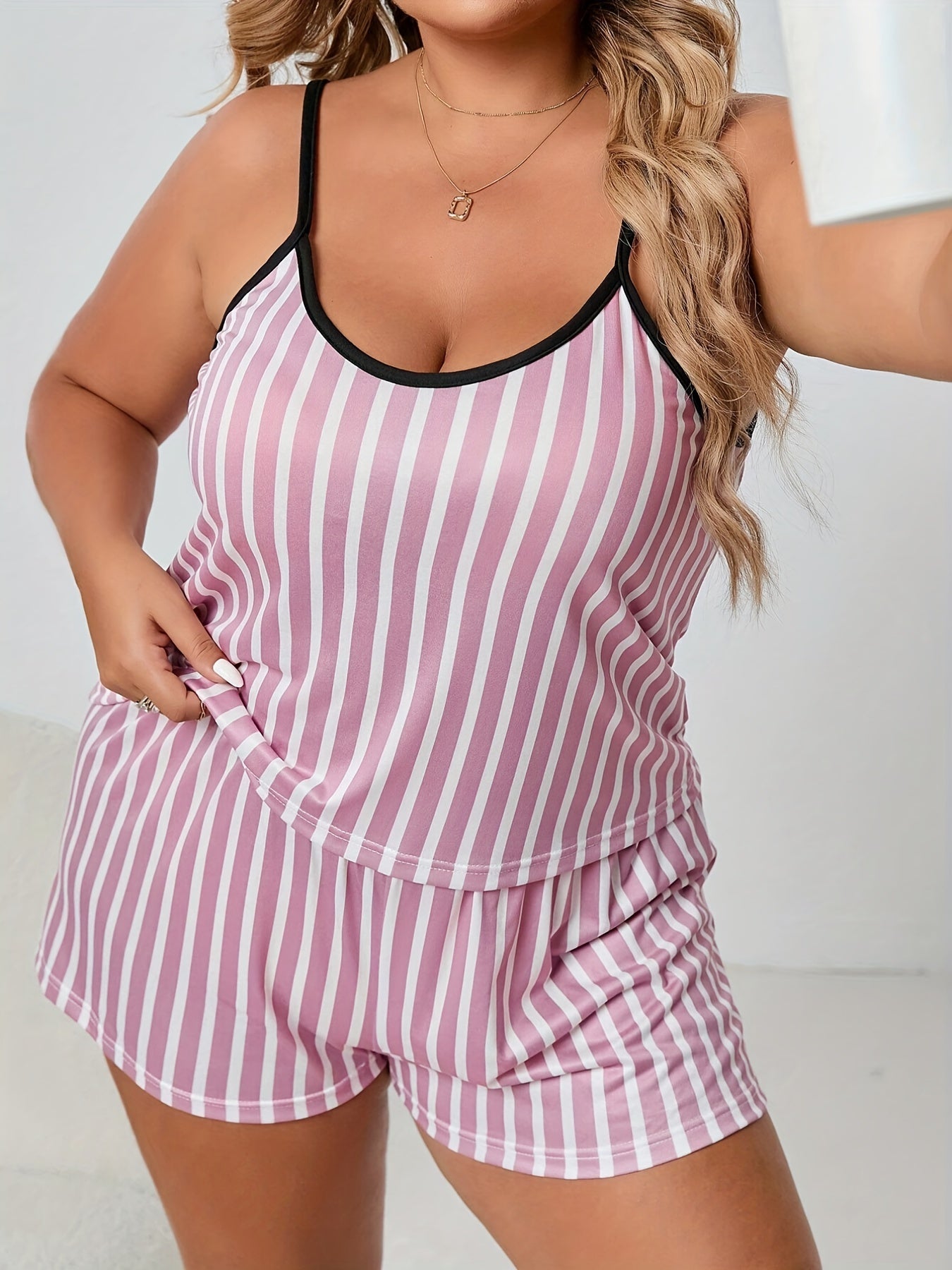  Striped Cami Top & Shorts Loungewear Set