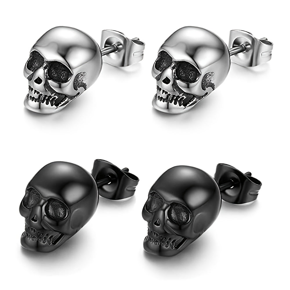 Explosive Gothic Skull Head Stud Earrings