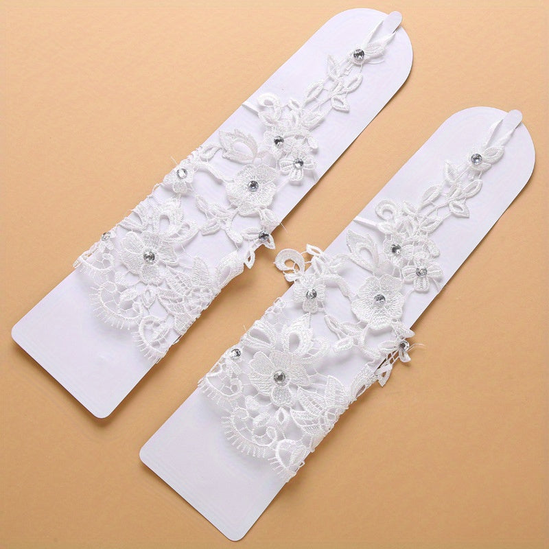 Lace Hollow Flower Gloves Lolita Hook Finger Beige Wedding Bridal