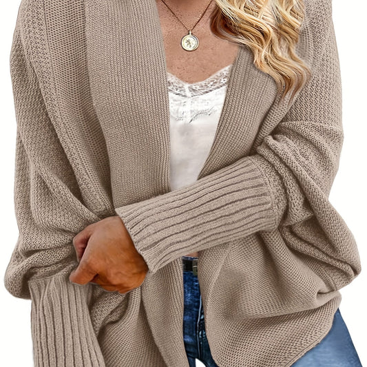  Solid Ribbed Batwing Sleeve Open Front Kimono Cardigan