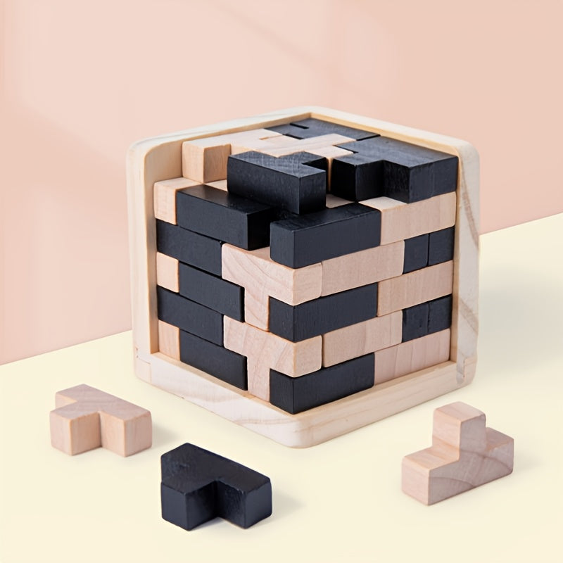 3D Wooden Puzzles IQ Toy 54T Cube Educational Toys For Kids