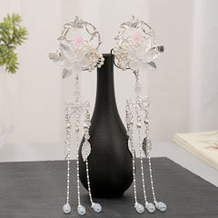 Flower Leaf Pearls Hairpins Tassel Hanfu Dress Hairclip