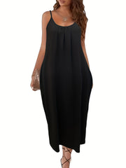  Solid Round Neck Maxi Cami Dress