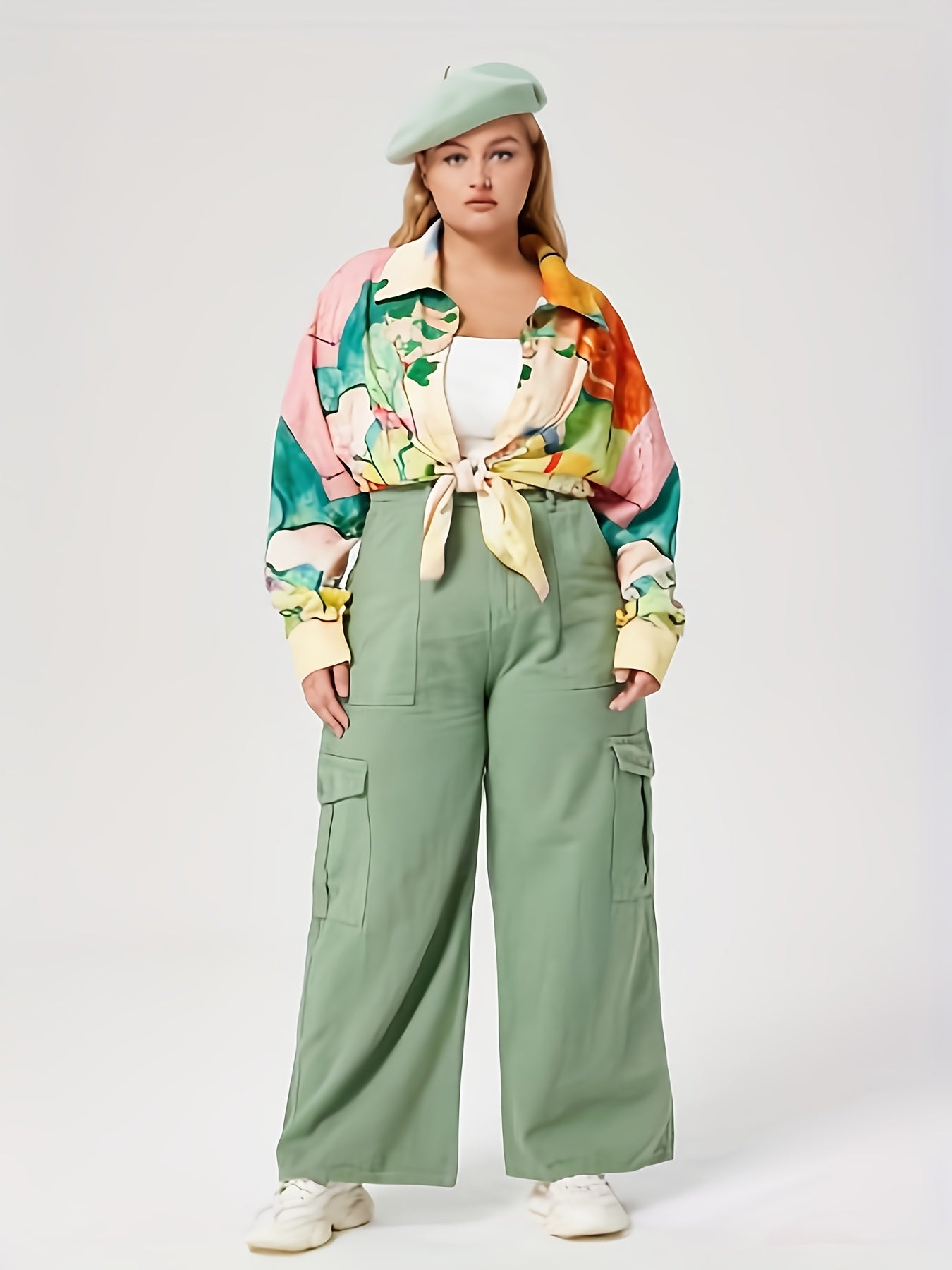  Casual Blouse Women's Plus Painting Print Button Up Long Sleeve
