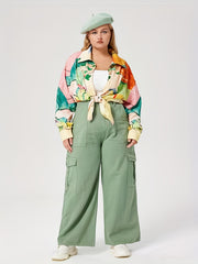  Casual Blouse Women's Plus Painting Print Button Up Long Sleeve