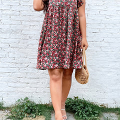  Ditsy Floral Print Butterfly Sleeve Square Neck Mini Dress