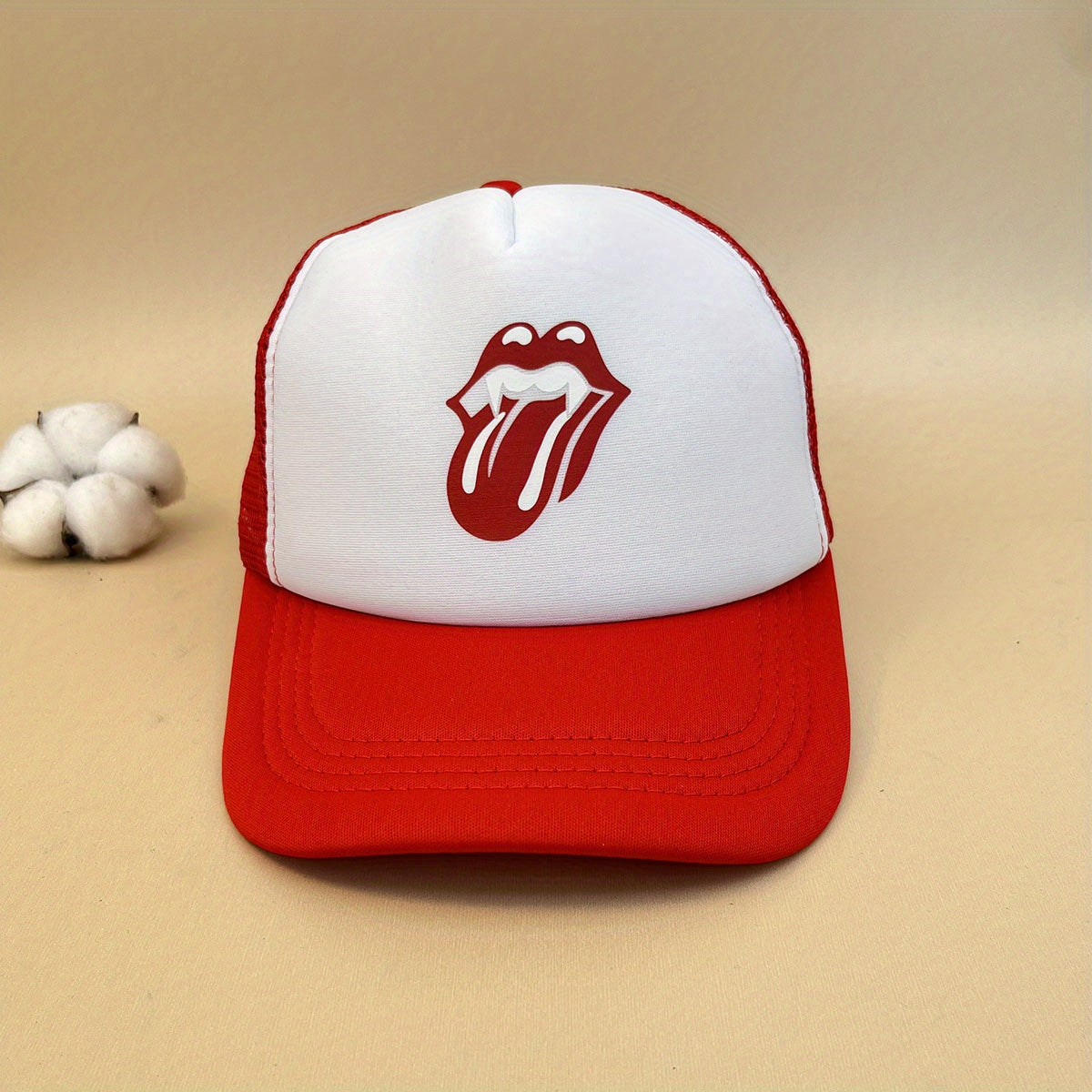Red Lip Print Trucker Hat Sunshade Baseball Cap Lightweight Dad Hats Women