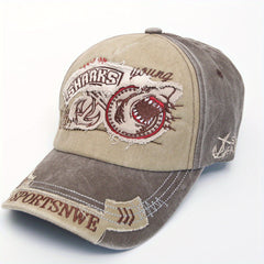 Vintage Washed Embroidery Shark Letter Baseball Cap Men's Sun Visor