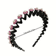 Rhinestone Flower Wavy Hair Band Metal Headband Colorful Headdress