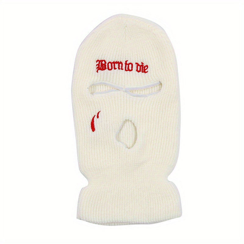 Gothic Letter Embroidery Balaclava 3 Hole Knitted Ski Mask