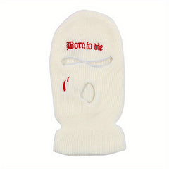 Gothic Letter Embroidery Balaclava 3 Hole Knitted Ski Mask