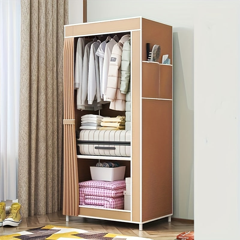 2 Layer Clothes Storage Cabinet With Dustproof Curtain Plastic Storage Rack