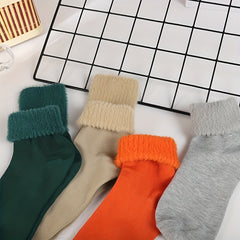 5 Pairs Fuzzy Solid Socks Warm Mid Tube Women's Stockings