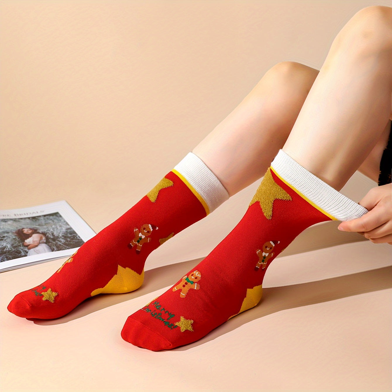 Christmas Cartoon Print Socks, Comfy & Soft Women's Stockings