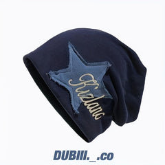 Vintage Star Patch Y2K Beanie Letter Embroidery Solid Skull Cap