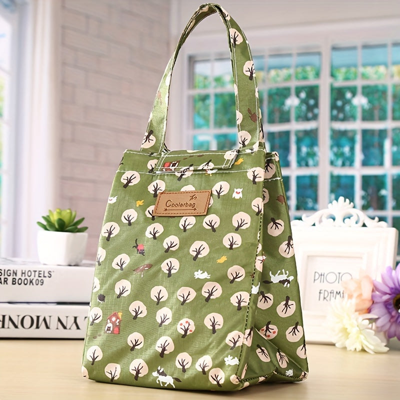 Cartoon Pattern Green Portable Insulated Lunch Bag Waterproof Refrigerated
