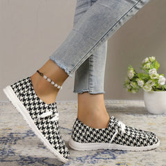 Women's Houndstooth Canvas Shoes Slip On Casual Flat Sneakers