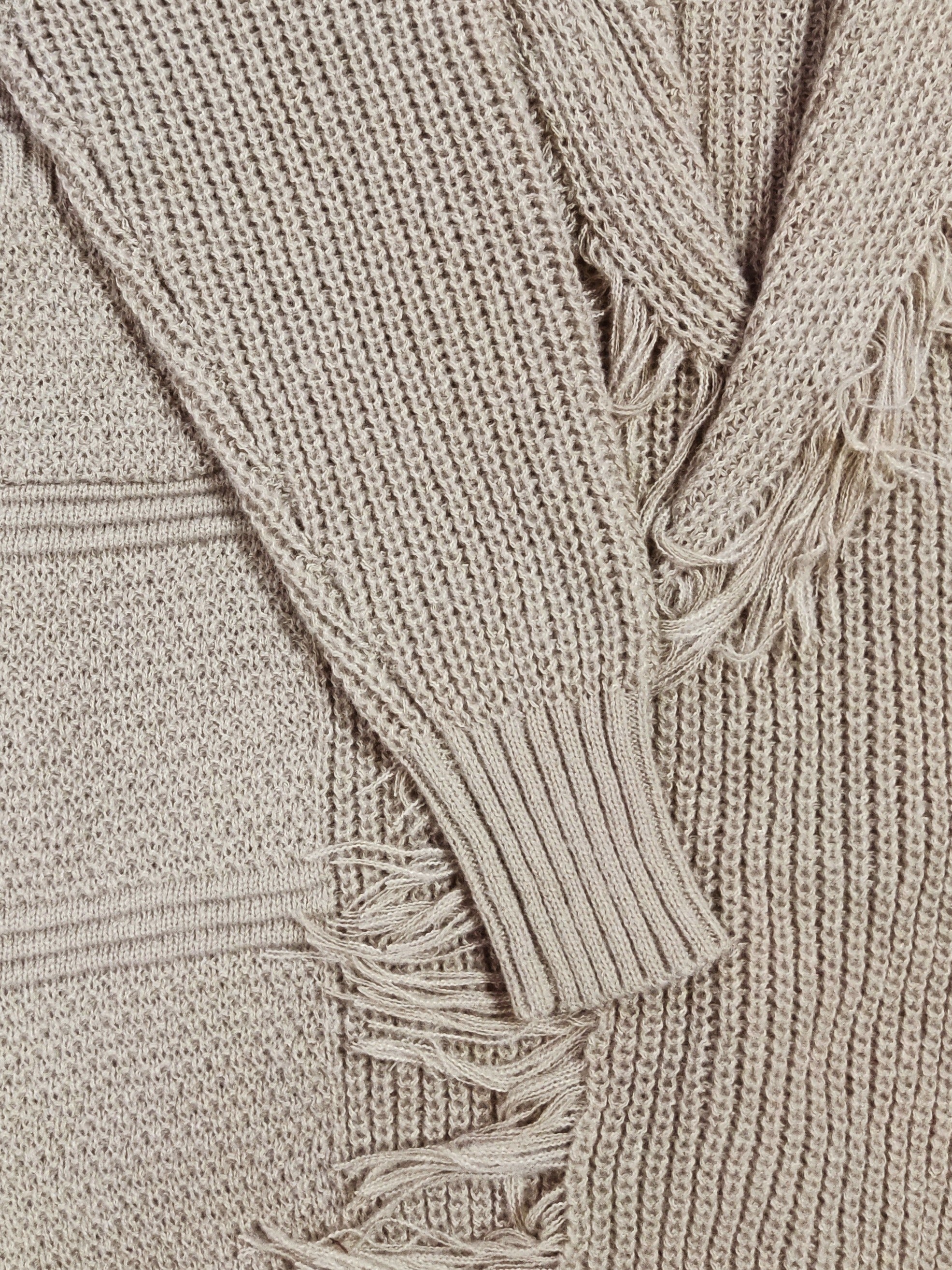  Fringe Trim Long Sleeve Cardigan