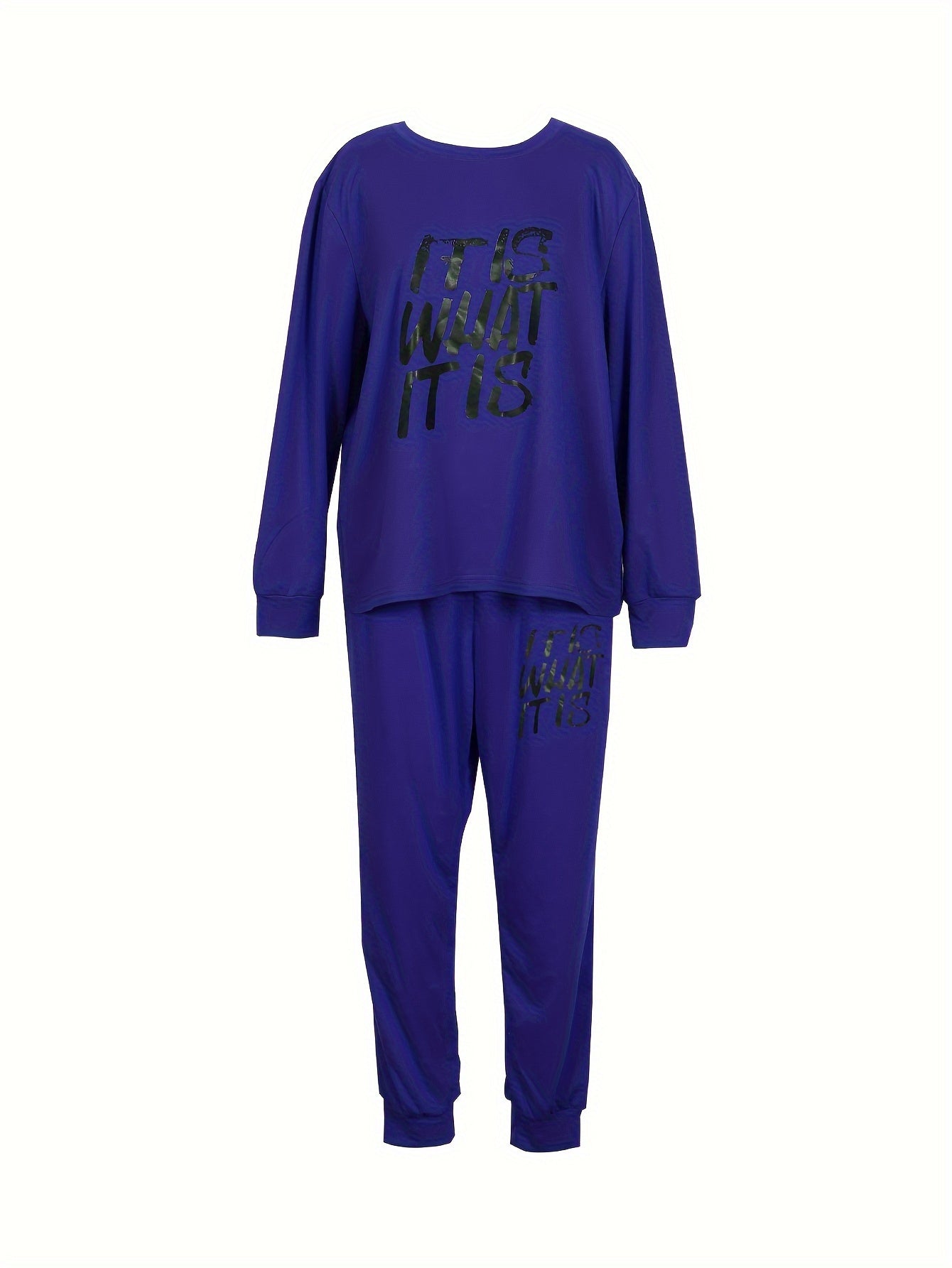  Women's Slogan Print Top & Joggers Set