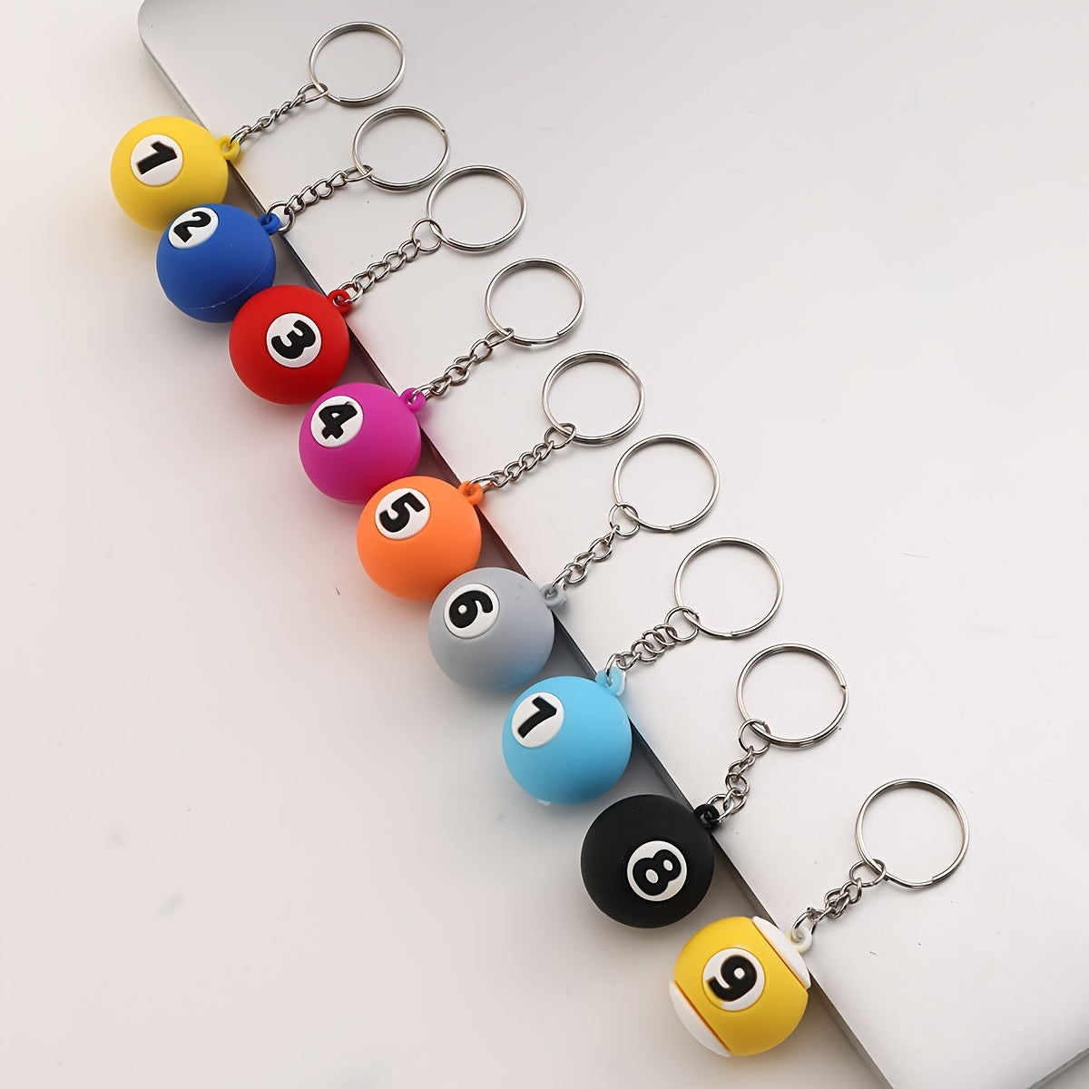 9pcs PVC Billiard Keychain Cartoon Colorful Bag Key Chain Keyring Or...
