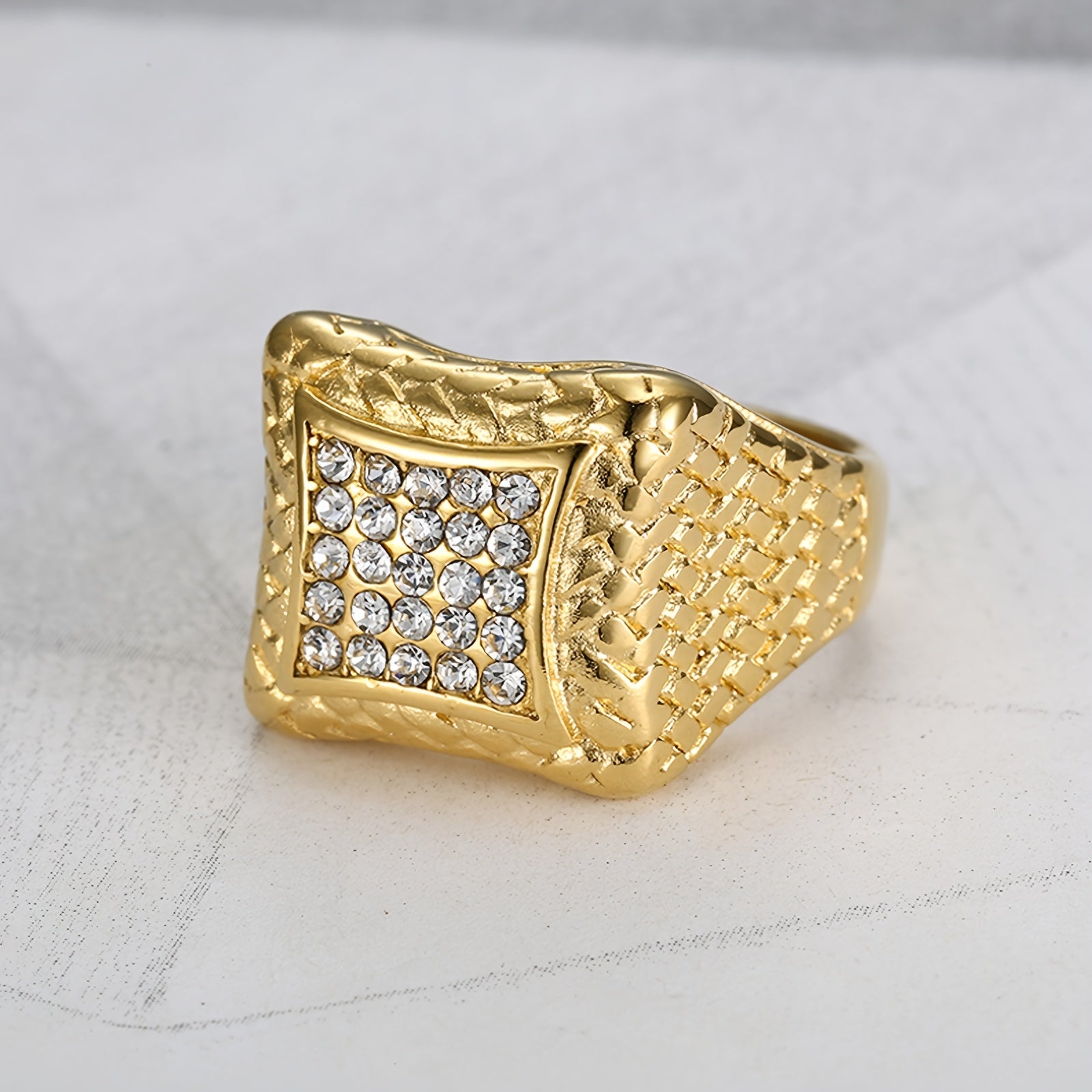 Men's Crystal Geometric Steel Ring