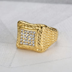 Men's Crystal Geometric Steel Ring