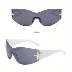 Rimless Y2K Sunglasses Women Oversized UV400 Futuristic Wrap Around