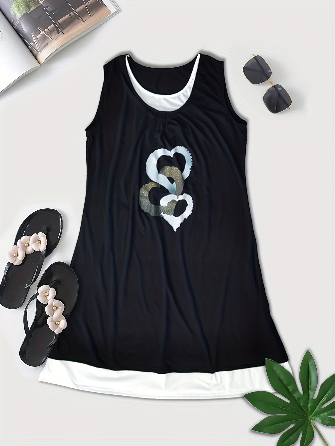  Heart Print Tank Dress