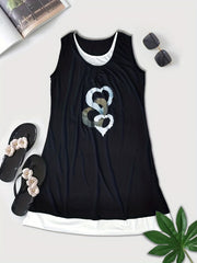  Heart Print Tank Dress