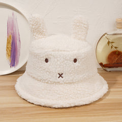 Cat Bucket Hat Lamb Woolen Fleece Winter Warm Fisherman Hat
