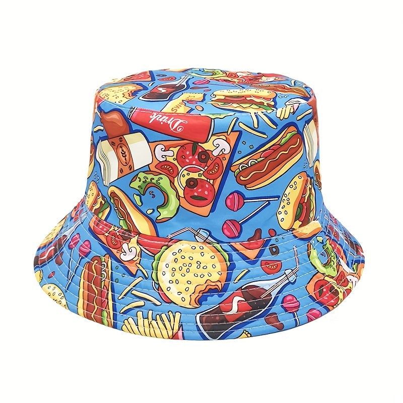 Fruit Hamburg Print Bucket Hat Reversible Sunscreen Fisherman Cap