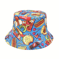 Fruit Hamburg Print Bucket Hat Reversible Sunscreen Fisherman Cap